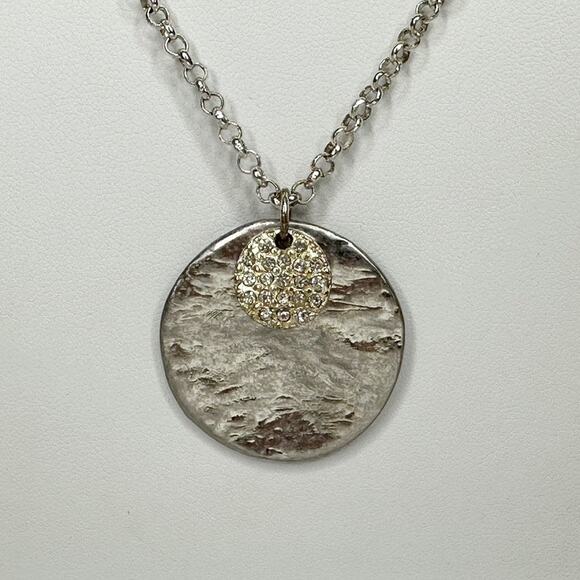 Chico's Layered Hammered Disc Rhinestone Silver Long Necklace ✨ - Picture 5 of 10